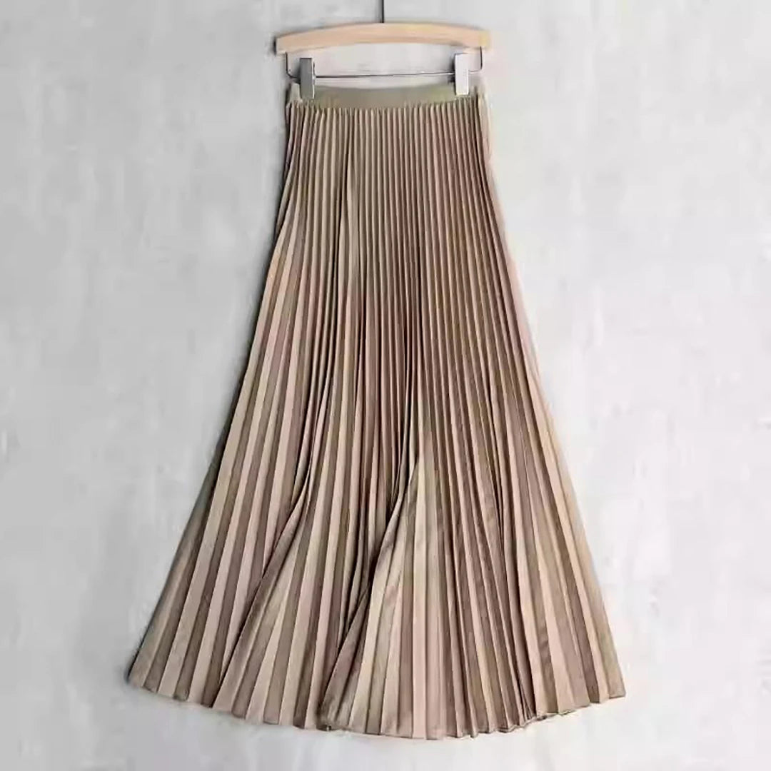 Falda Plisada Mujer Elegante 2024 - Falda Midi Cintura Alta Negra