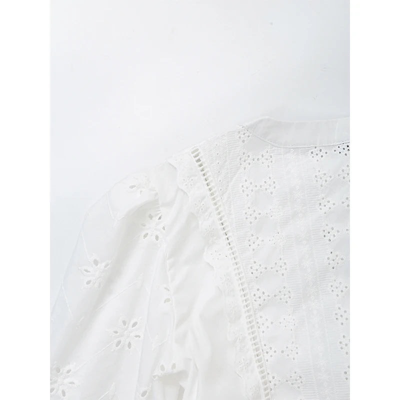 Blusa Mujer Bordado Blanca 2024 - Camisa Crop Manga Larga Streetwear