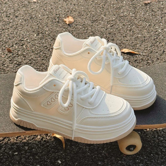 Zapatillas Blancas Mujer Casual - Sneakers Lona Transpirables Plataforma