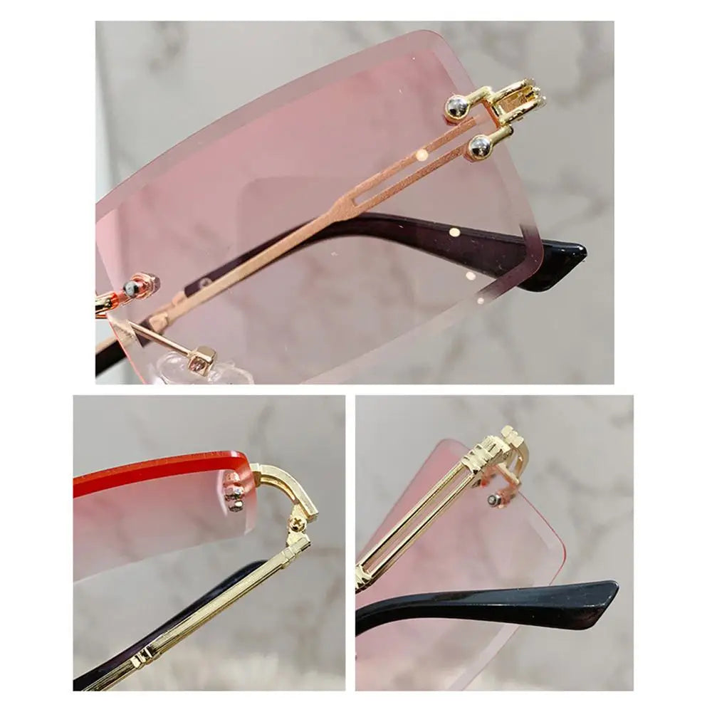 Gafas de Sol Vintage Sin Montura Cuadradas - Luxury Designer Cabeza Leopardo Metal Viaje Conducción Unisex