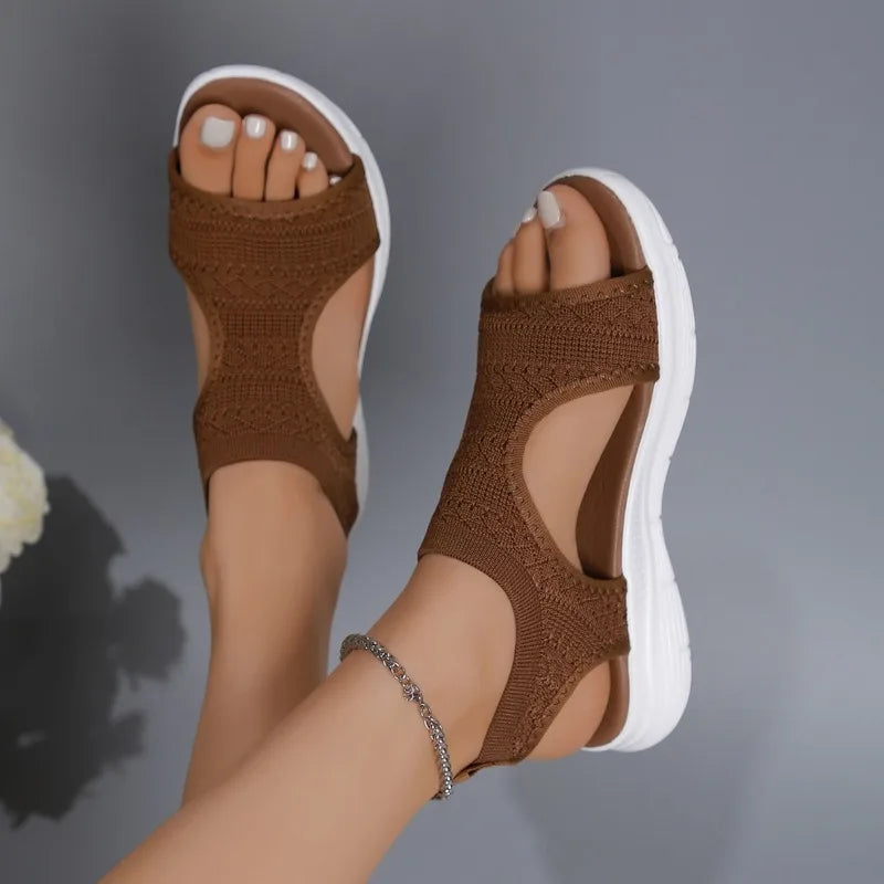 Sandalias Cuña Mujer Casual - Zapatos Tejidos Punta Abierta Planas Outdoor Talla Grande