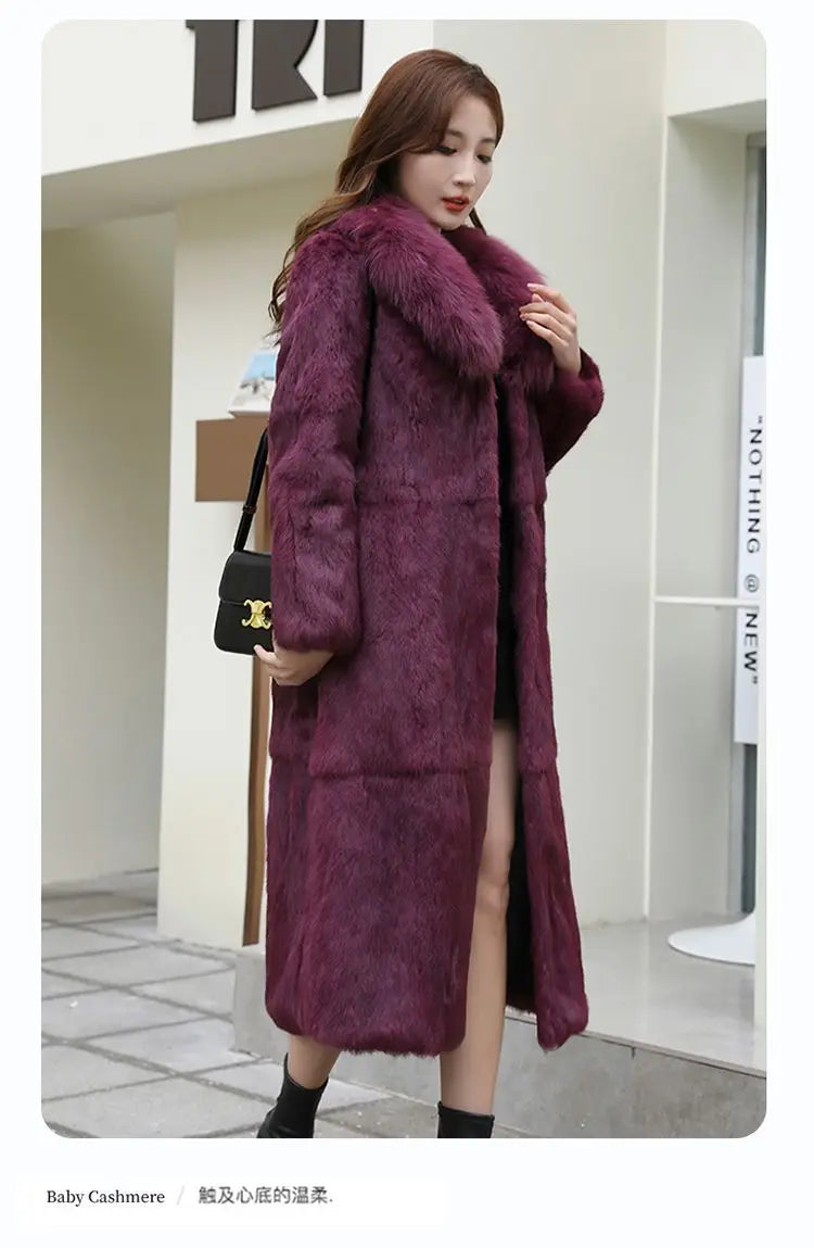 Abrigo Piel Conejo Rex Mujer - Abrigo Largo Cuello Zorro Fashion Invierno