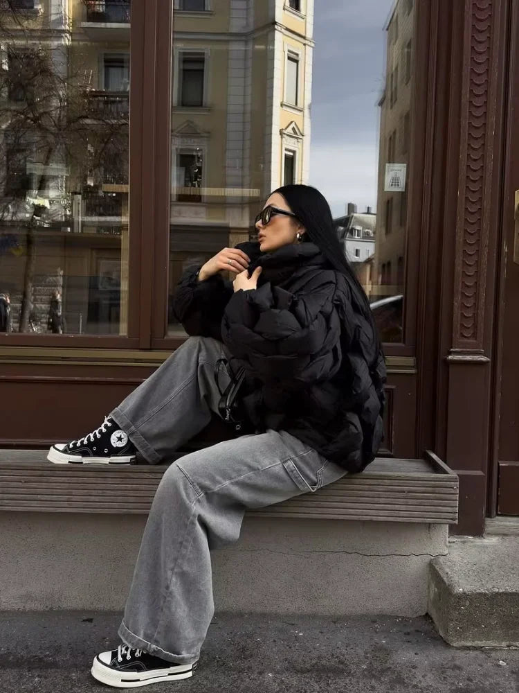 Abrigo Algodón Mujer Casual - Abrigo Cuello Alto Cremallera Corto Invierno