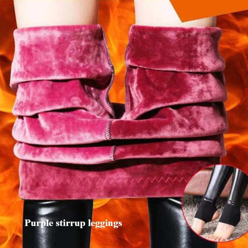 Leggings Mujer Forro Polar Invierno 2024 - Efecto Cuero Cintura Alta Térmicos