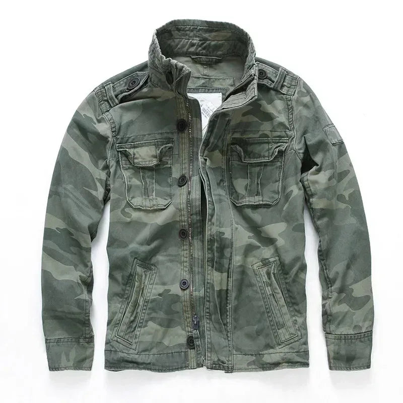 Chaqueta Hombre Denim Cargo M65 - Multi-Bolsillos Outdoor Casual Militar