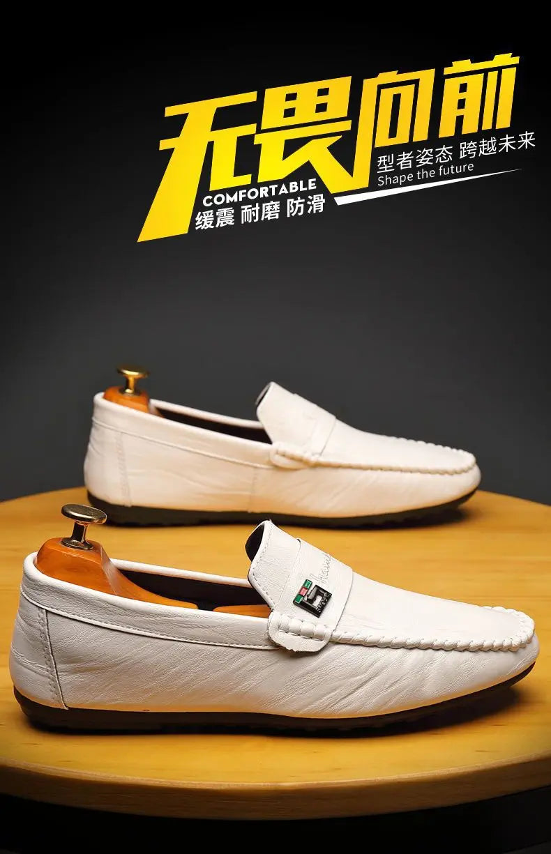 Mocasines Hombre Blancos Cuero - Vestir Casual Slip-On Primavera Otoño Designer