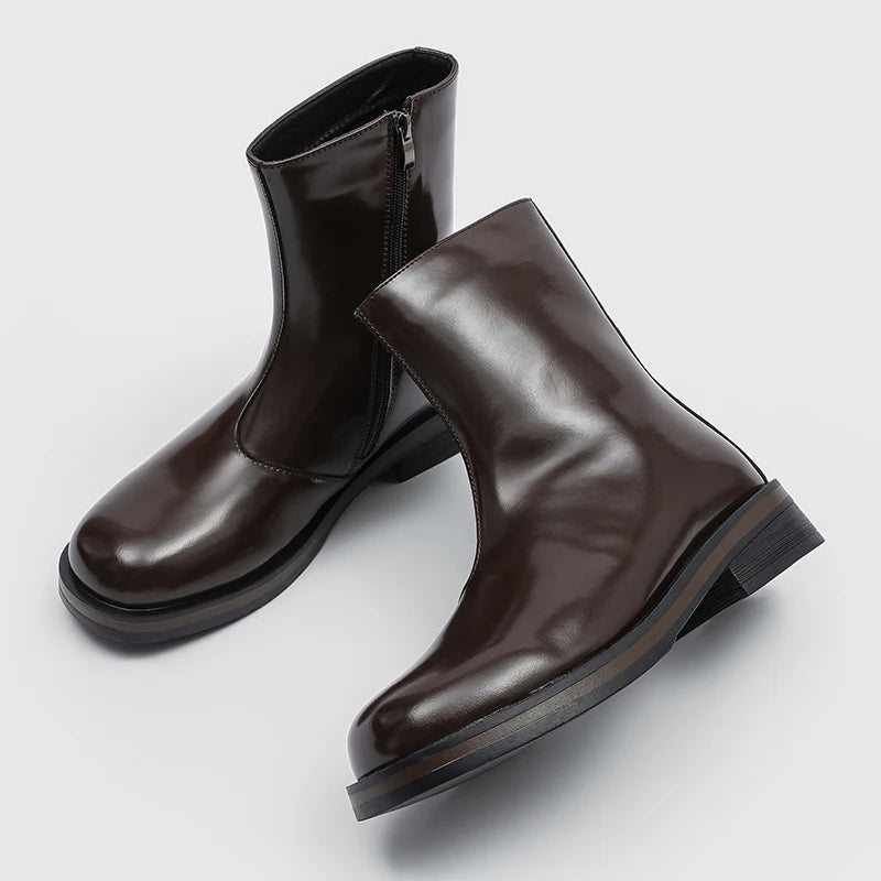 Botas Chelsea Hombre Mid Top - Motorcycle Casual Cremallera Lateral Punta Redonda