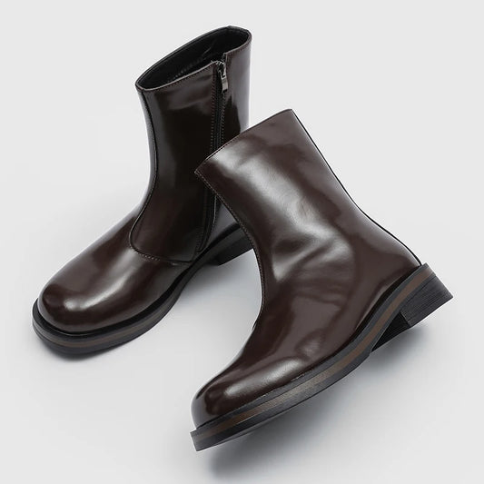 Botas Chelsea Hombre Mid Top - Motorcycle Casual Cremallera Lateral Punta Redonda