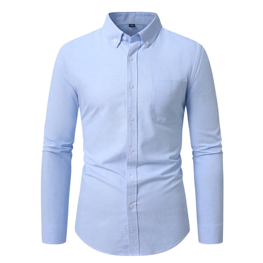Camisa Hombre Algodón Resistente - Alta Calidad Manga Larga Color Sólido Rayas