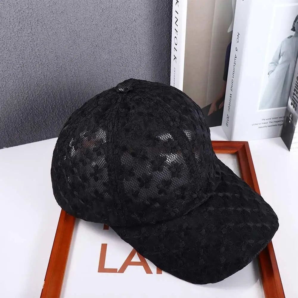 Gorra Baseball Mujer Flores - Cap Mesh Encaje Hip Hop Ajustable