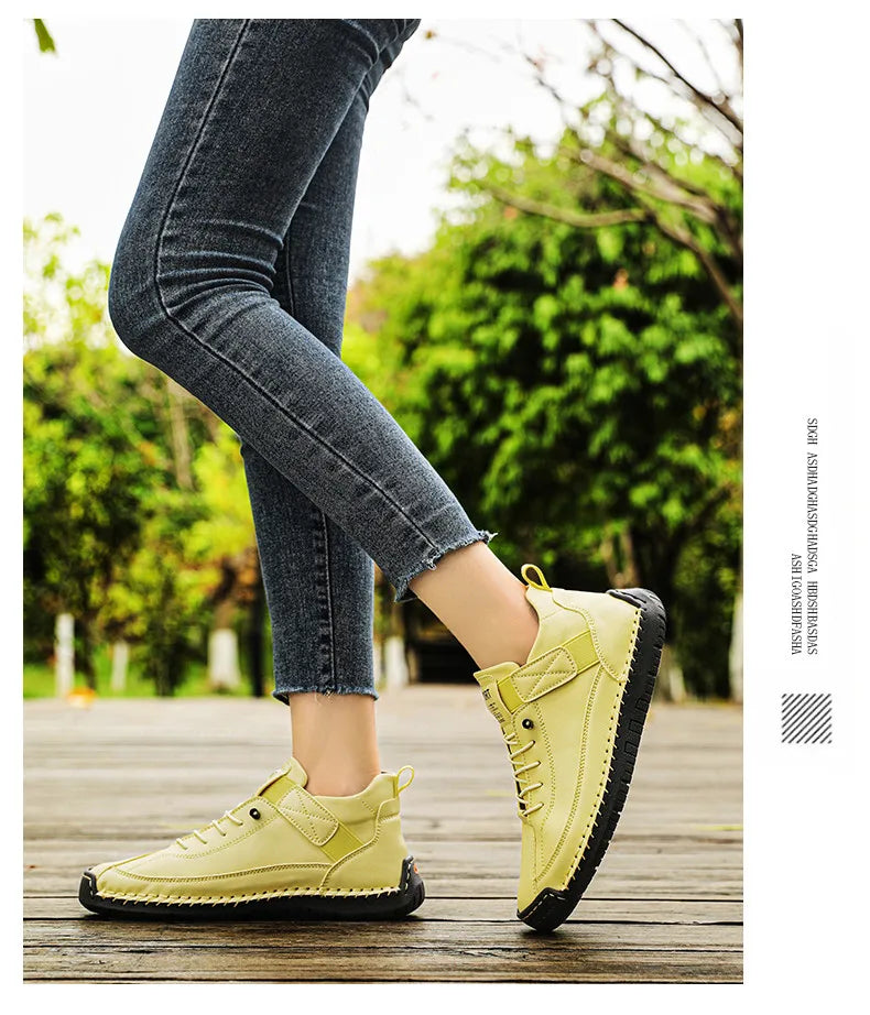 Sneakers Piel Mujer Artesanales - Zapatillas Mid-Top Slip-On Loafers Casual