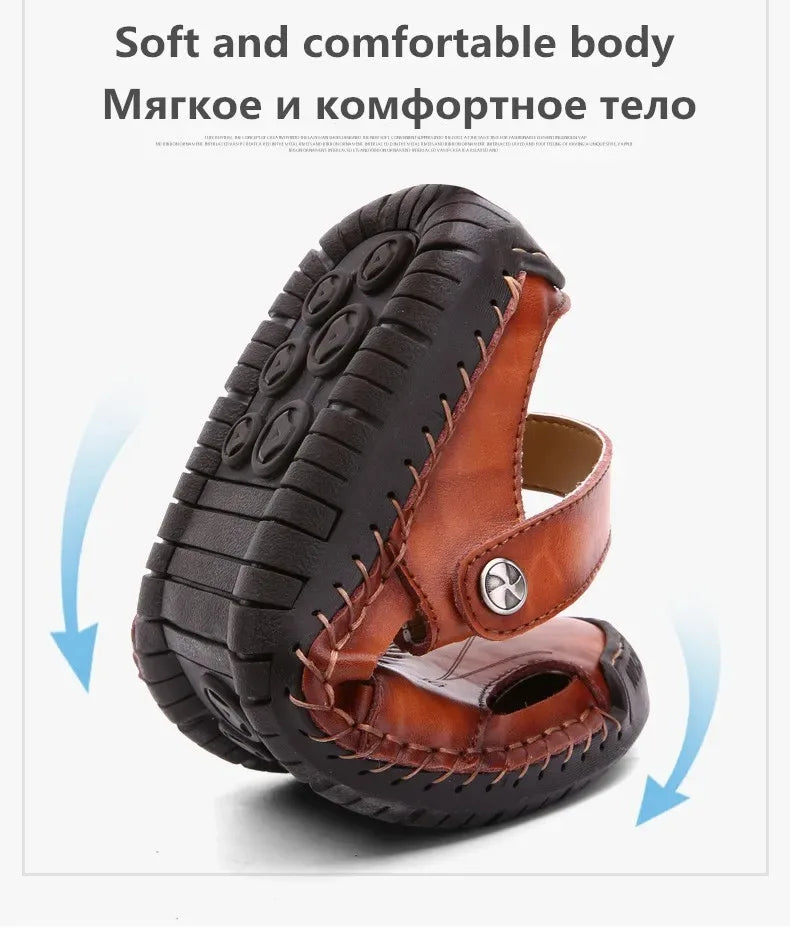 Sandalias Hombre Cuero Verano 2025 - Clásicas Romanas Outdoor Playa Chanclas Goma Trekking