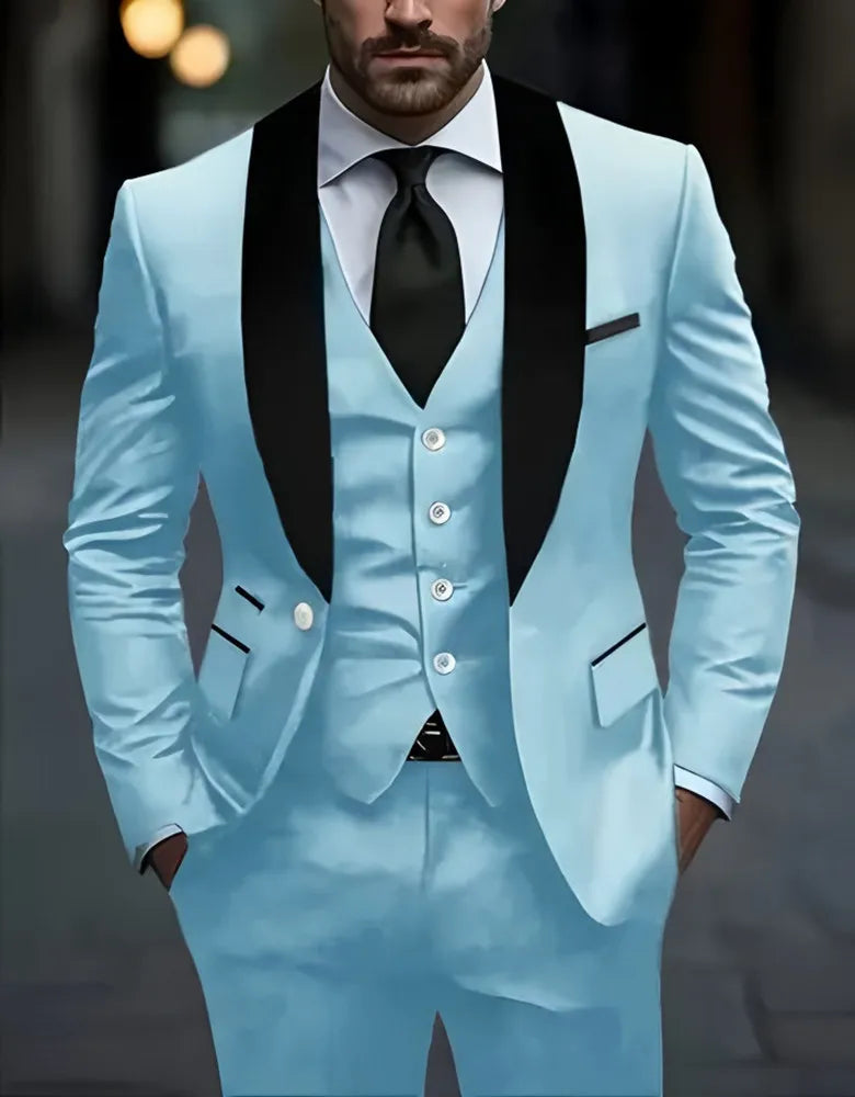 Traje Formal Hombre Boda Slim Fit - Set Business Casual Esmoquin Manga Larga Solapa Novio