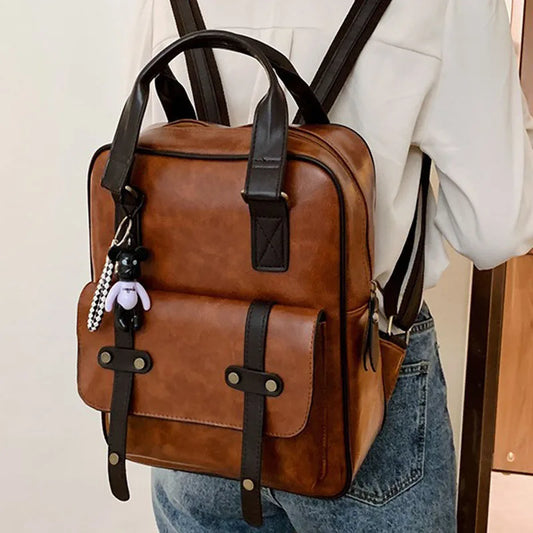 Mochila Cuero Juvenil Unisex - Alta Calidad Adolescentes Escolar Hombro Satchel Color Sólido