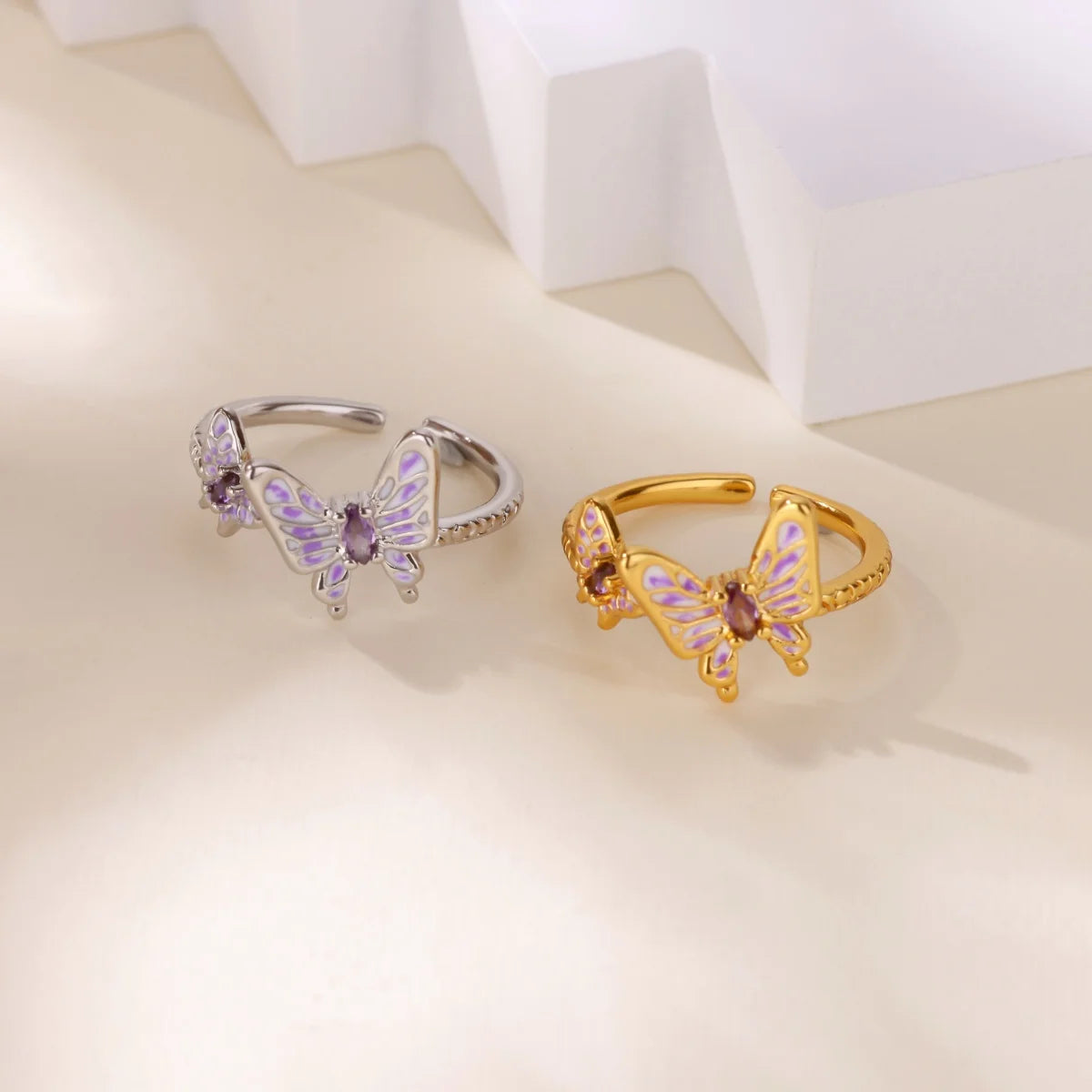 Anillo Mariposa Circonita Mujer - Acero Inoxidable Dorado Ajustable