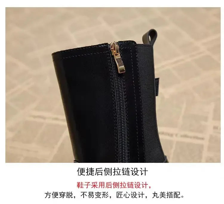 Botines Mujer 2025 Suela Gruesa - Color Sólido Punta Redonda Casual