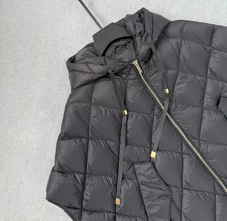 Chaleco Mujer Plumas Pato Capucha 2025 - Chaqueta Sin Mangas Irregular