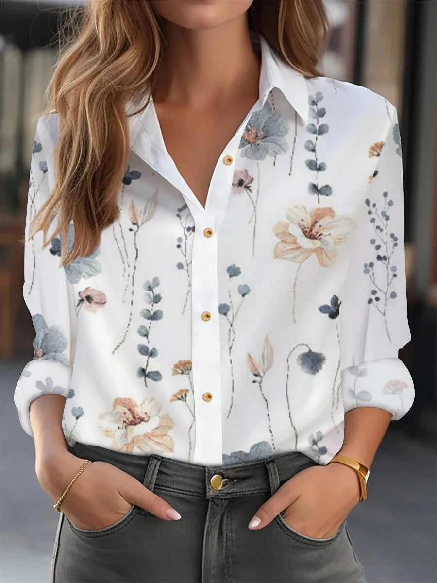 Blusa Mujer Holgada Estampada - Camisa Casual Manga Larga