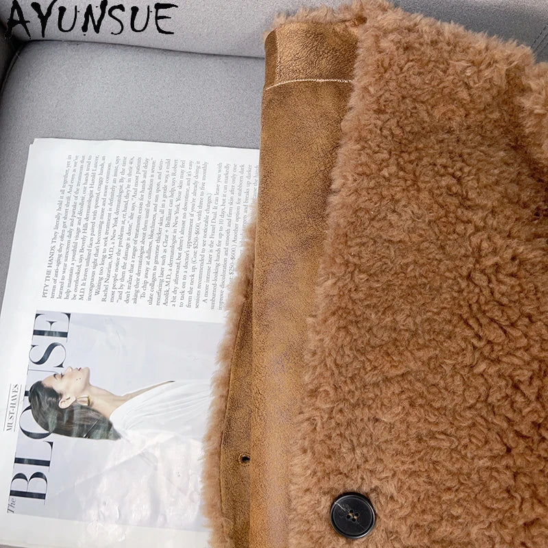 Chaqueta Lana Mujer Natural - Chaqueta Cordero Cuello V Media Largo 2025