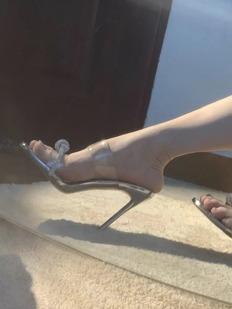Sandalias Cristal Mujer Gladiador - Zapatos Tacón Alto Correa Tobillo Sexy Fiesta