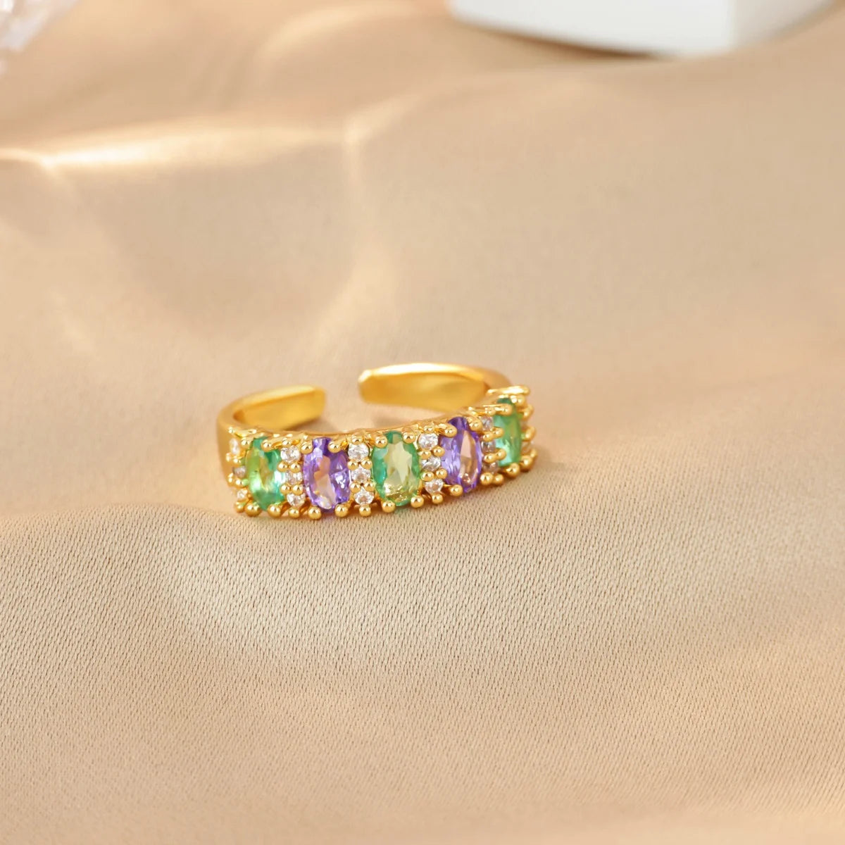 Anillo Circonita Arcoíris Mujer - Acero Inoxidable Dorado Boda 2025