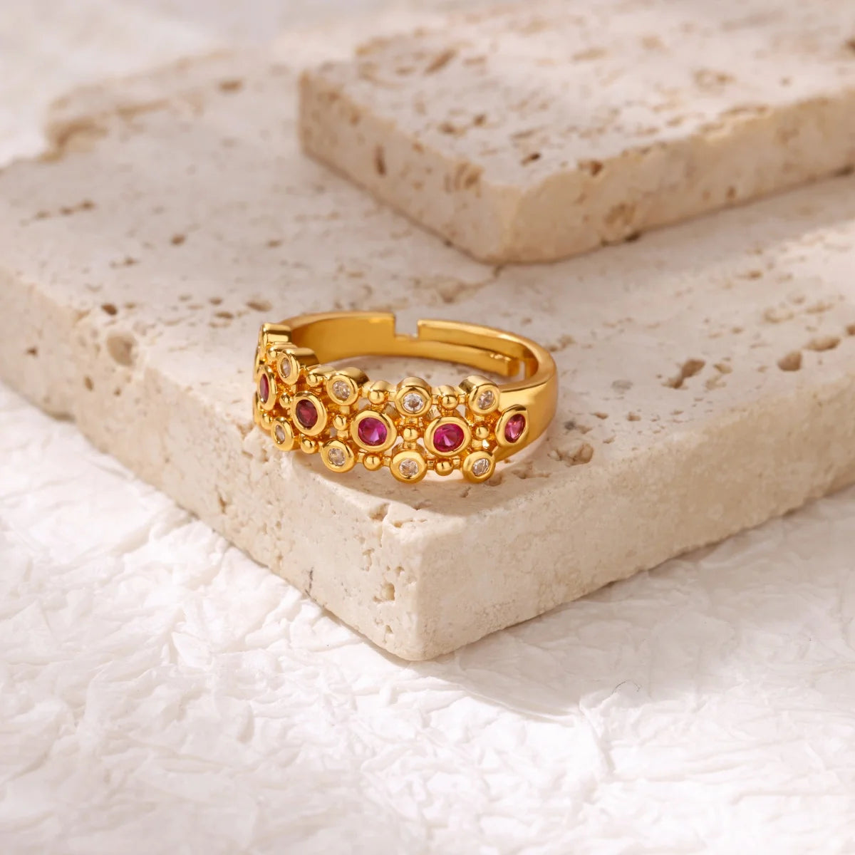 Anillo Circonita Arcoíris Mujer - Acero Inoxidable Dorado Boda 2025