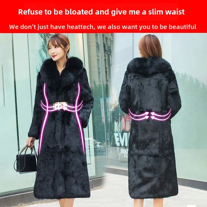 Abrigo Piel Conejo Rex Mujer - Abrigo Largo Cuello Zorro Fashion Invierno