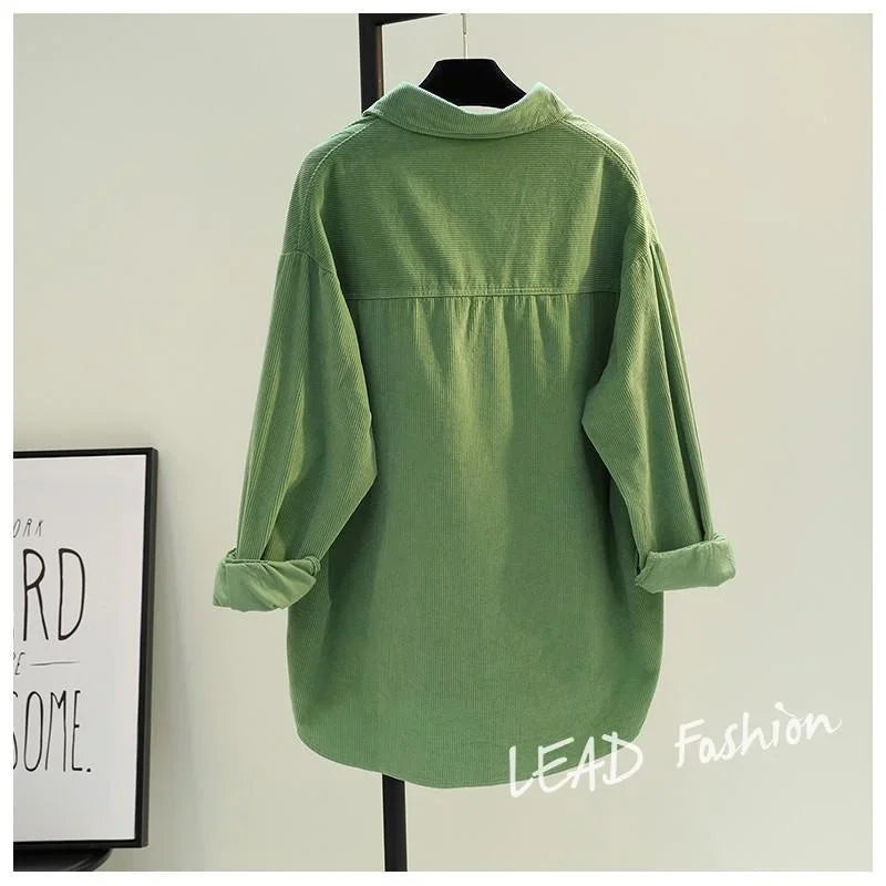 Camisa Pana Mujer Verde Aguacate - Blusa Doble Bolsillo Otoño Invierno
