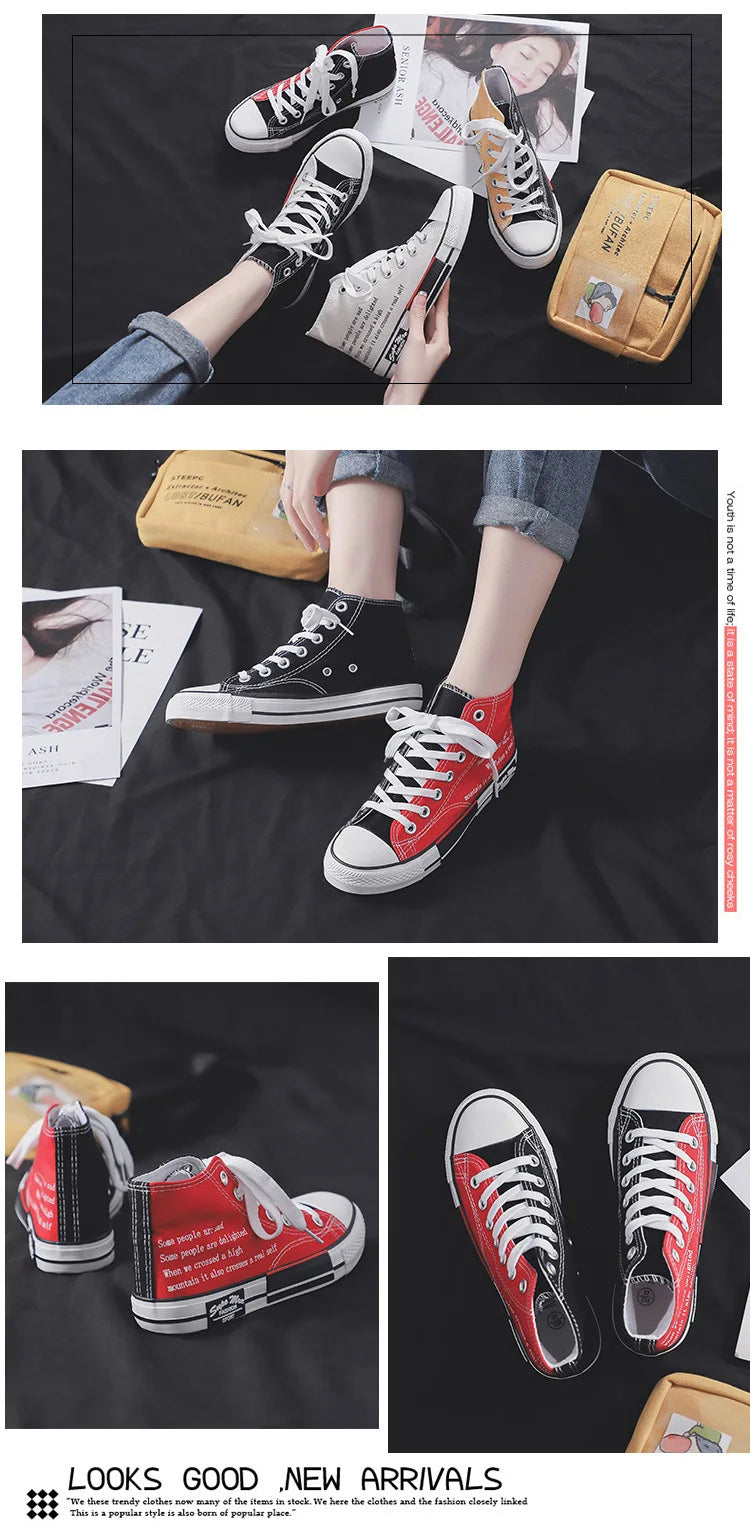 Sneakers High Top Mujer Designer - Zapatillas Canvas Plataforma Talla Grande