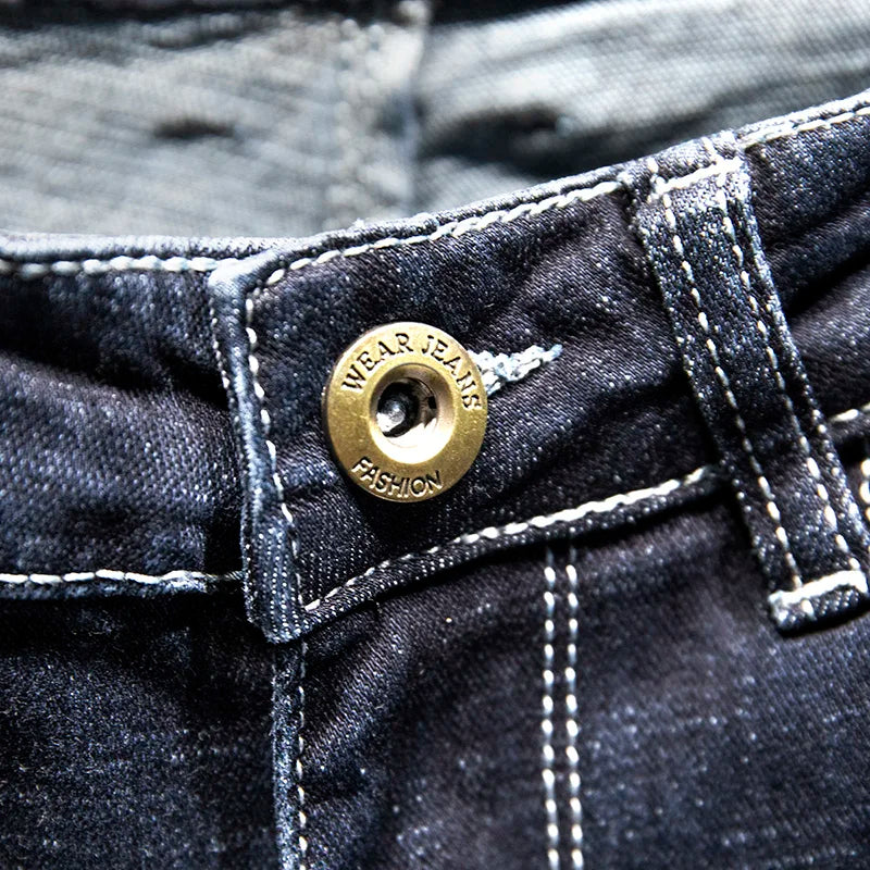 Vaqueros Rotos Hombre 2025 Coreanos - Jeans Slim Fit Algodón Elásticos Azul Negro