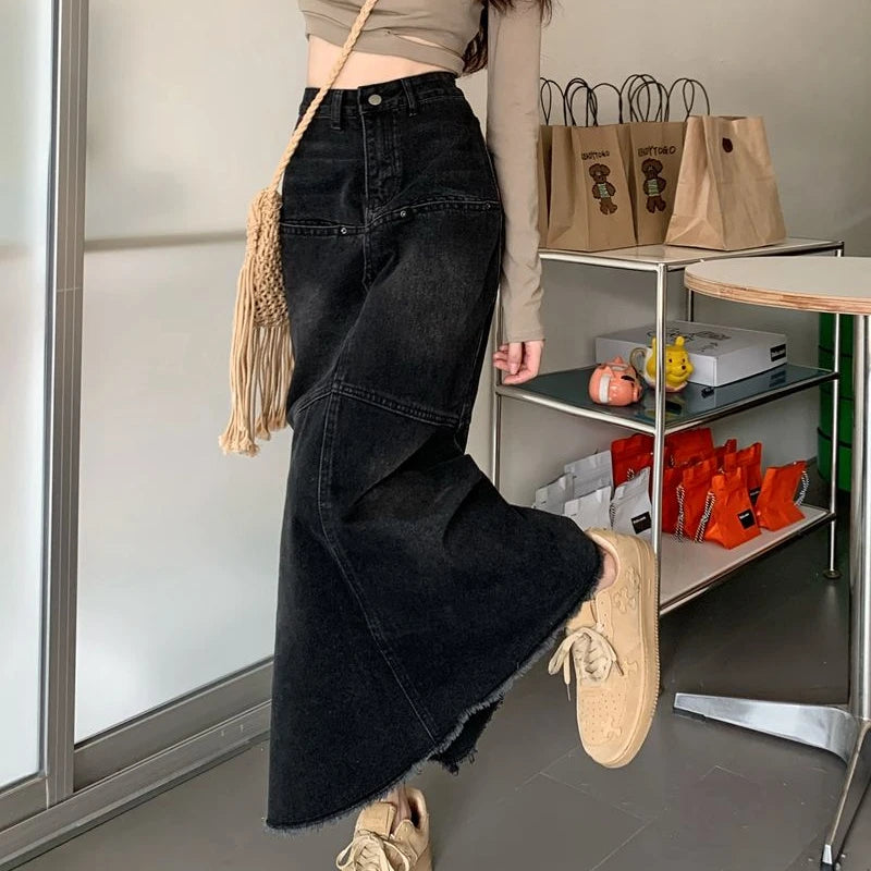 Falda Denim Mujer Vintage - Falda Vaquera Cintura Alta Desgastada Streetwear