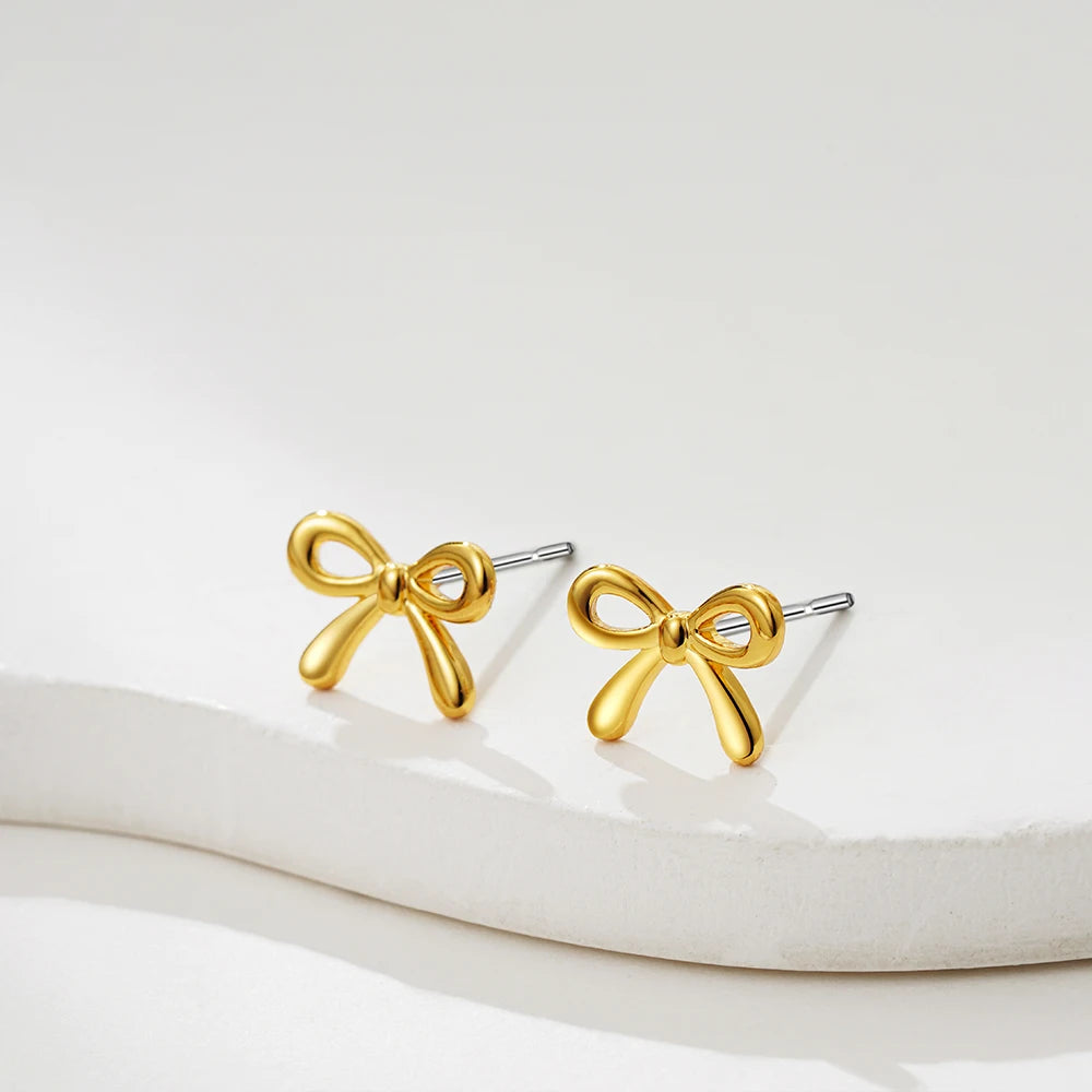 Pendientes Lazo Minimalistas - Chapado Oro Grande Mediano Pequeño Mujer