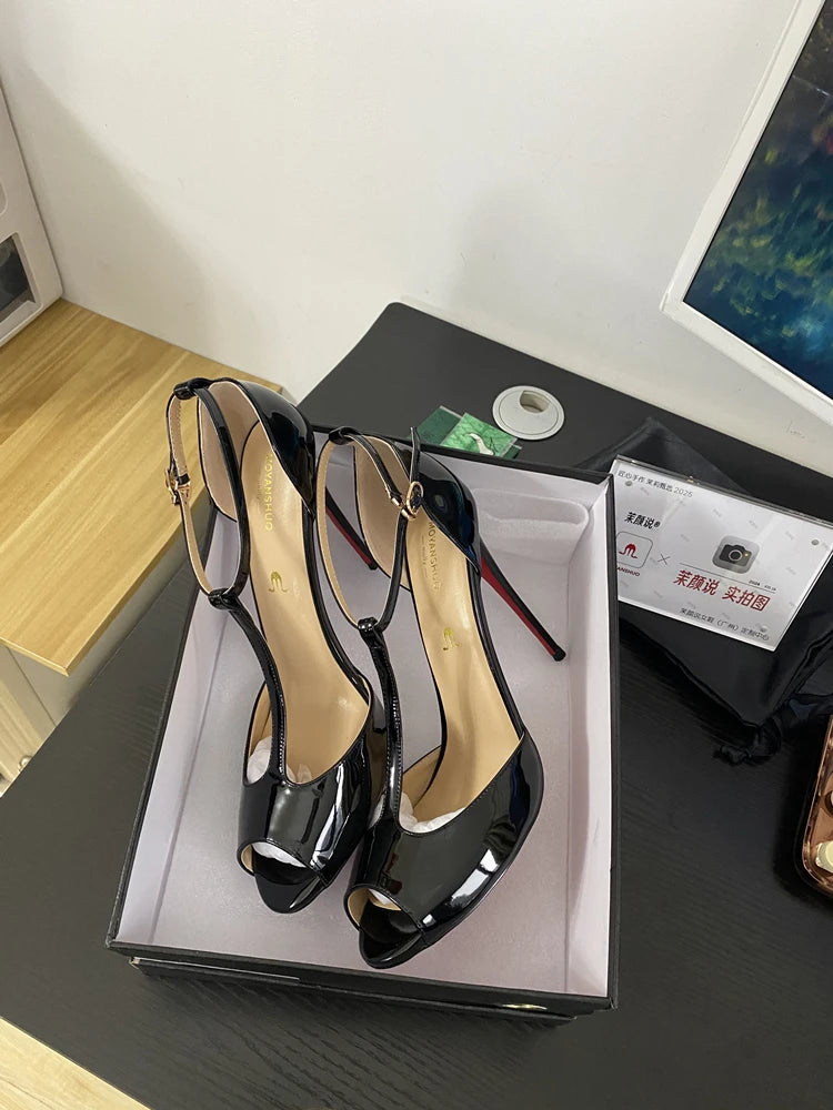 Sandalias Mujer Tacón Alto Sexy - Sandalias Boca Pez Cordones 12cm 2025