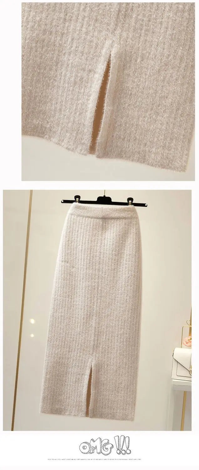 Falda Terciopelo Mujer Midi Invierno - Falda Punto Recta Abertura Casual Larga