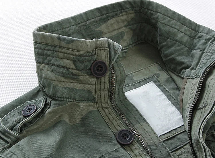 Chaqueta Hombre Denim Cargo Capucha - Multi-Bolsillos Outdoor Senderismo