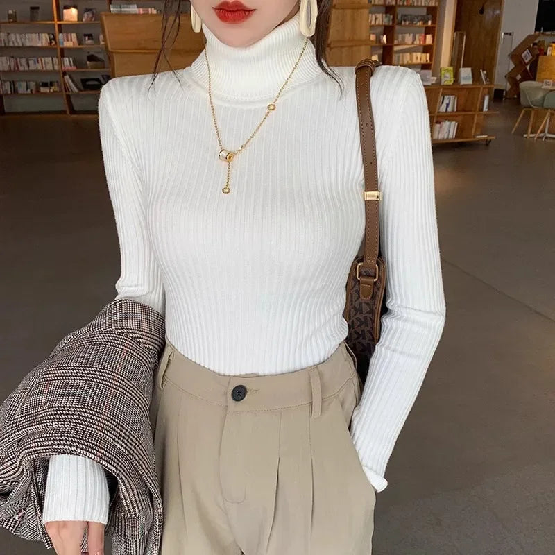 Jersey Mujer Cuello Alto Invierno 2024 - Grueso Cálido Slim Fit