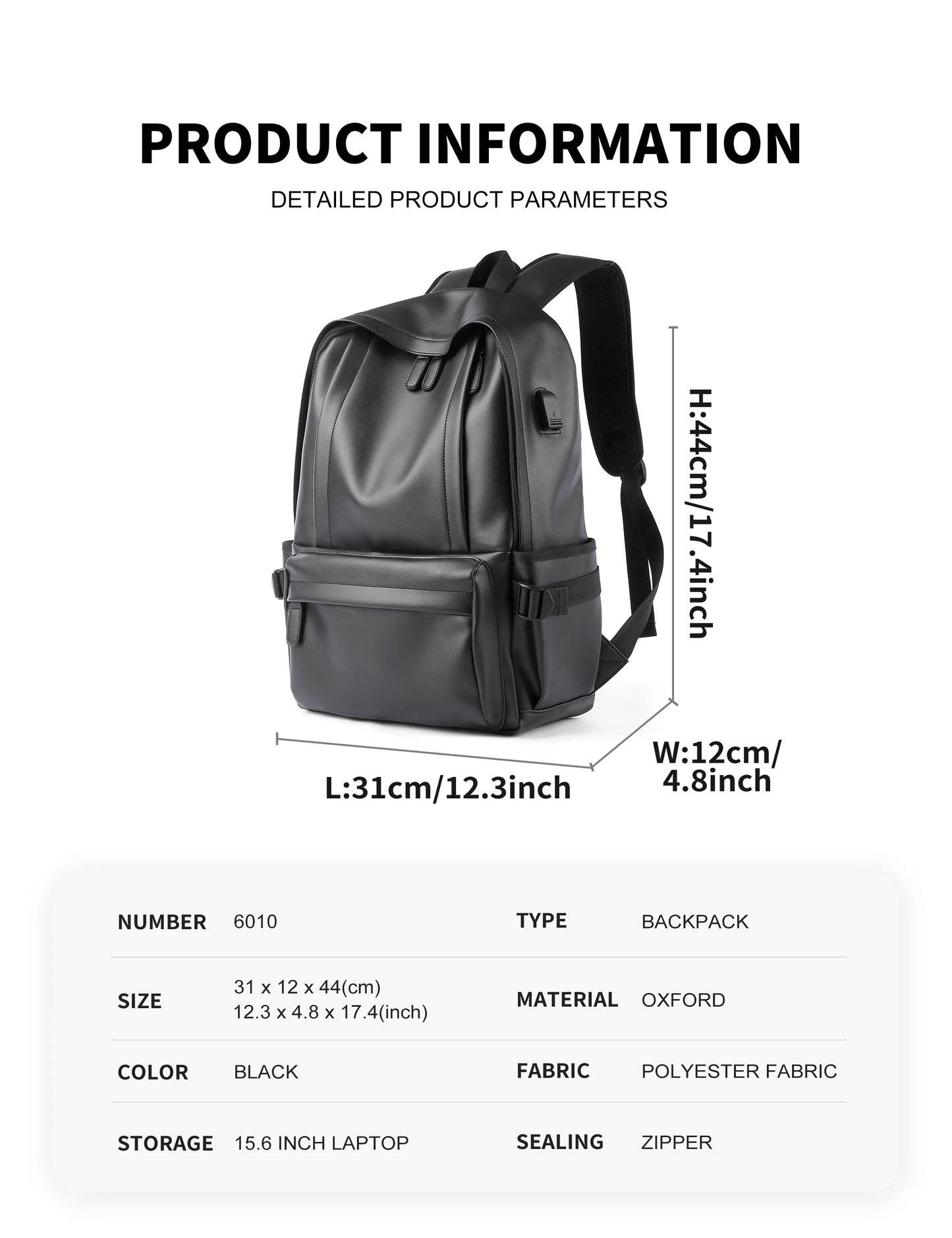 Mochila Cuero Hombre Laptop 14 Pulgadas - Viaje Business Puerto USB Resistente al Agua Daypack