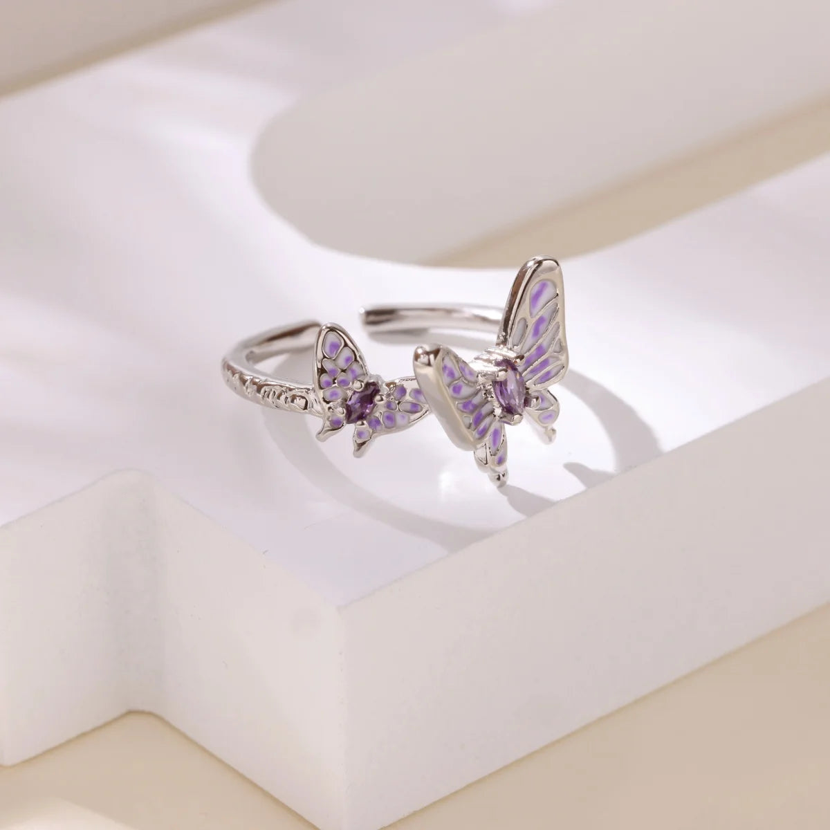 Anillo Mariposa Circonita Mujer - Acero Inoxidable Dorado Ajustable