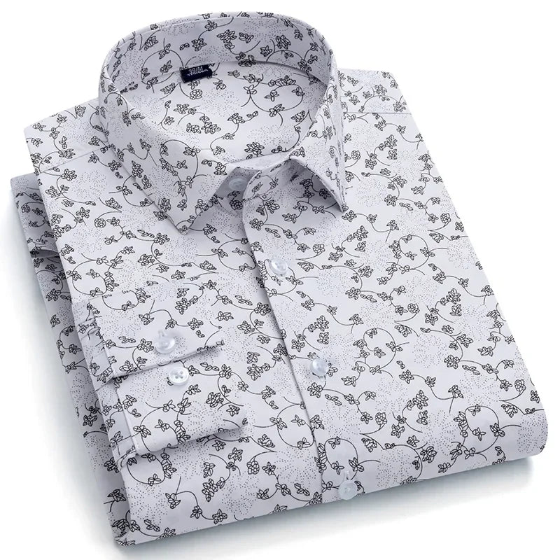 Camisa Hombre Estampada Vintage Slim Fit - Manga Larga Cuadros Suave Fashion Designer