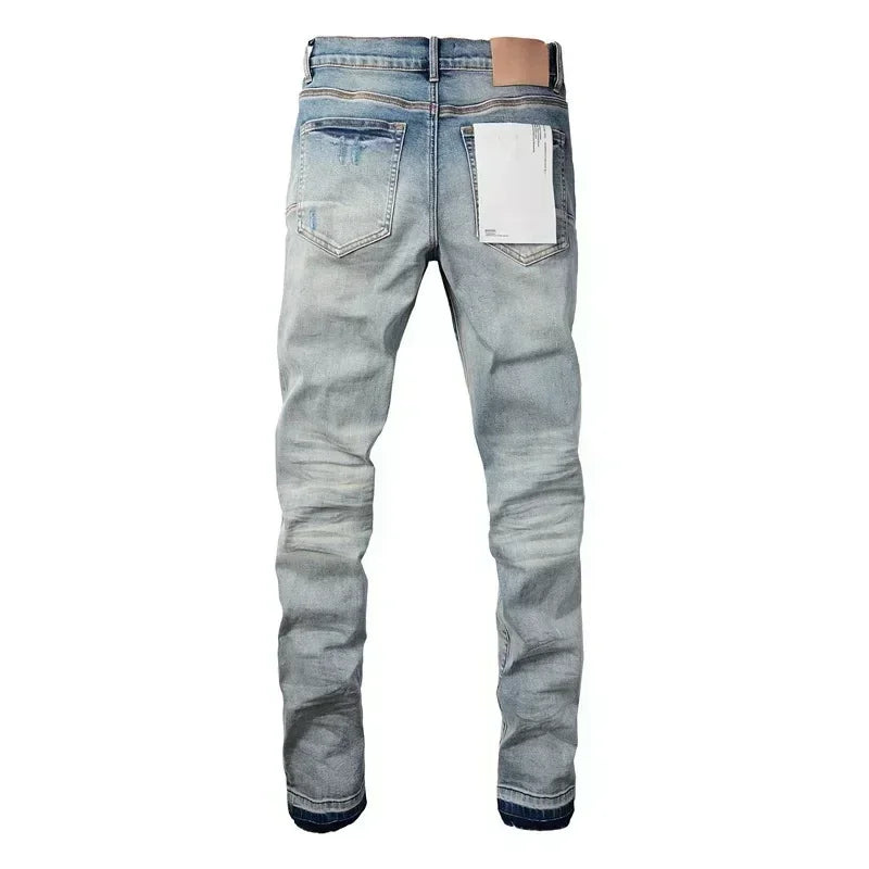 Vaqueros Hombre 2025 High Street Rotos - Jeans Skinny Desgastados Azul Cintura Baja Fashion