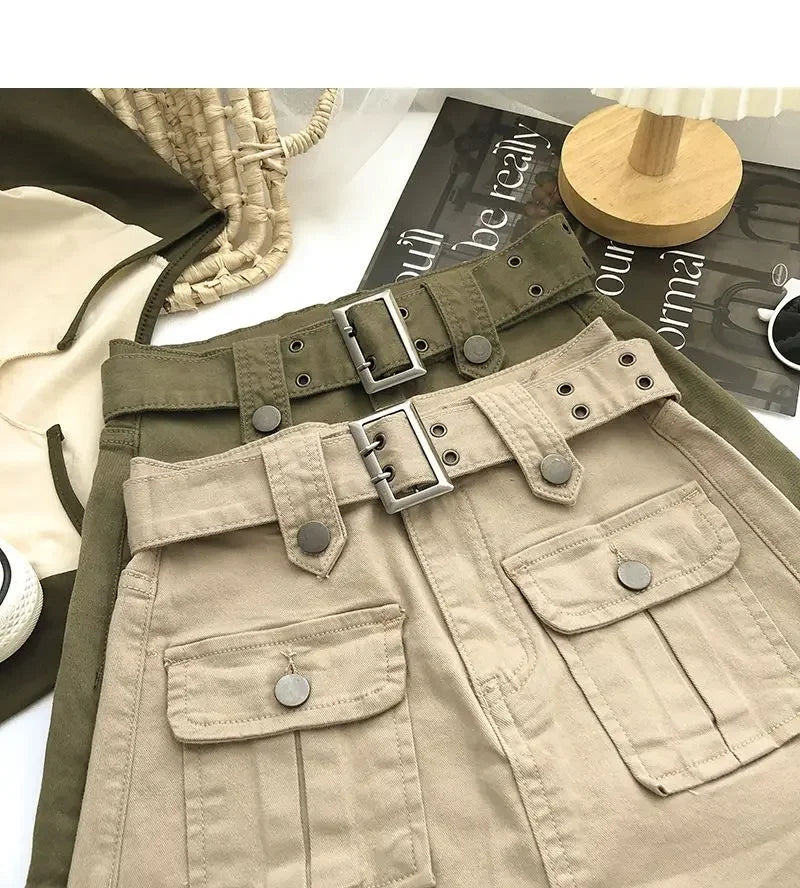 Falda Denim Mini Mujer Cargo - Falda Vaquera Bolsillos Cintura Alta 2025