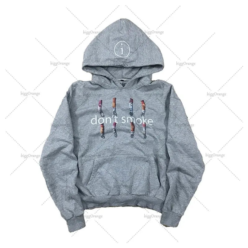 Sudadera Gothic Y2K Hombre Gris - Hoodie Harajuku Retro Cigarette Oversize