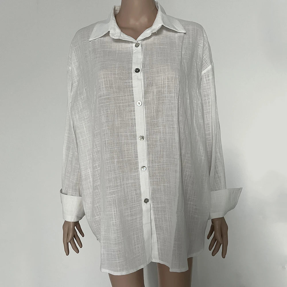 Camisa Mujer Verano Oficina - Blusa Manga Larga Solapa Elegante
