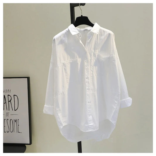 Camisa Mujer Primavera Coreana - Blusa Casual Bolsillos Color Sólido