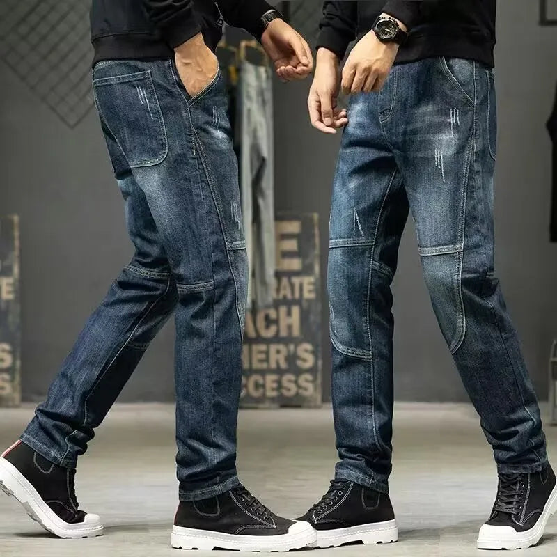 Vaqueros Baggy Hombre Talla Grande Coreanos - Jeans Sueltos Rotos Pierna Recta Fashion