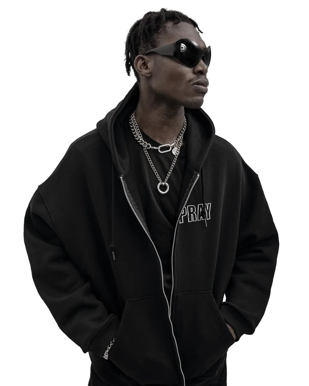 Sudadera Zip Up Hip Hop Unisex - Hoodie Pray Graphic Oversized Y2K