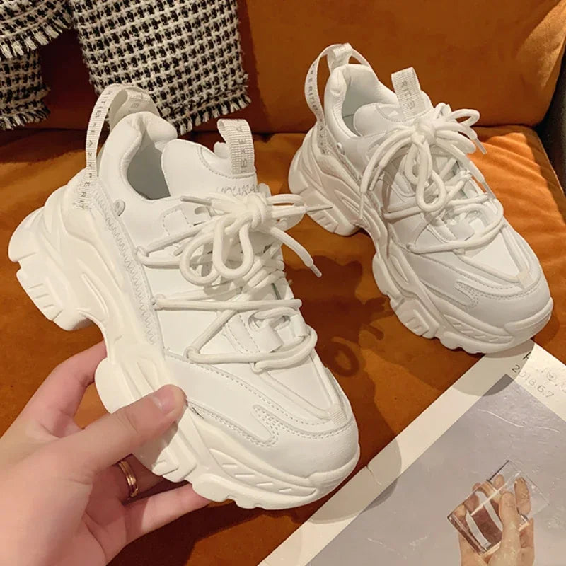 Sneakers Plataforma Chunky Mujer Blancos - Zapatillas Running Cómodas