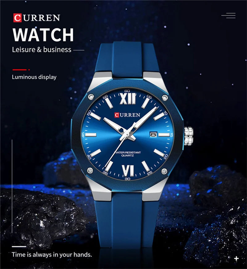 Reloj CURREN 8465 Nuevo 2025 - Cuarzo Silicona Luz Nocturna Casual Resistente al Agua