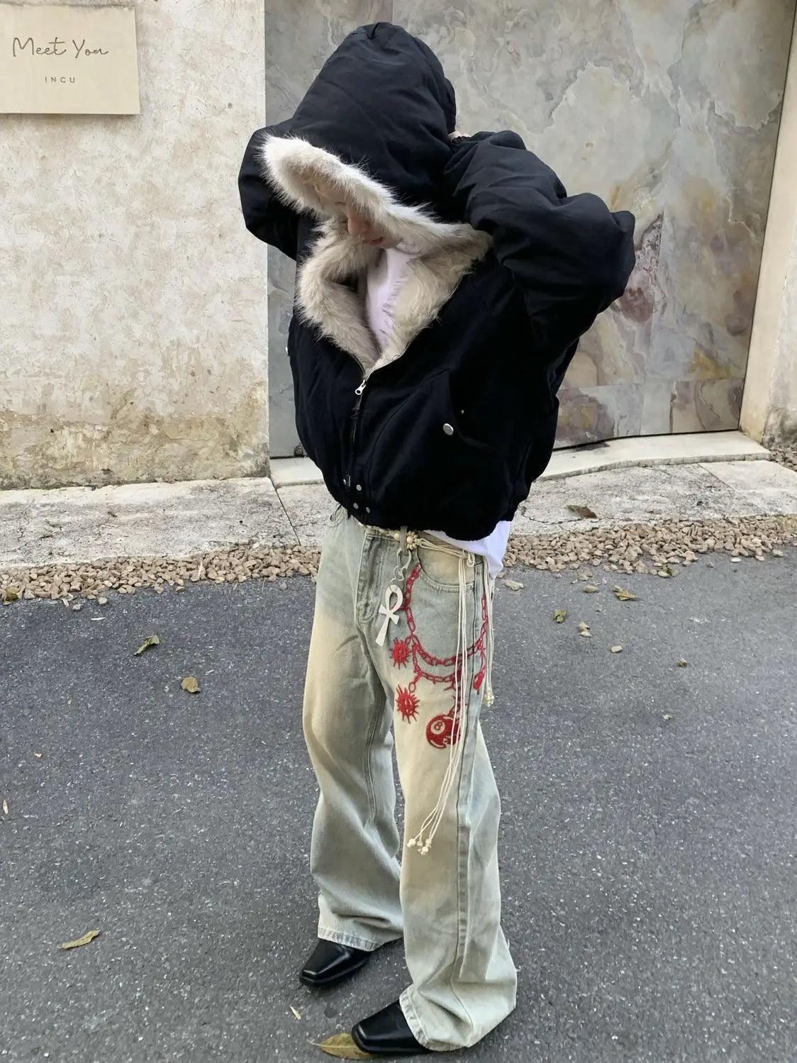 Sudadera Y2K Oversized Hombre - Hoodie Hip Hop Fox Fur Zipper Kpop