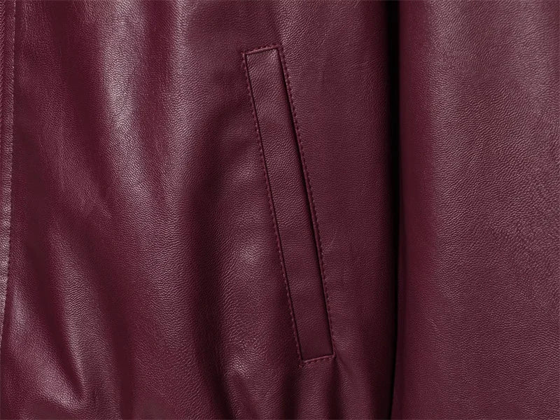 Chaqueta Cuero Mujer Burgundy - Chaqueta Retro Americana 2025